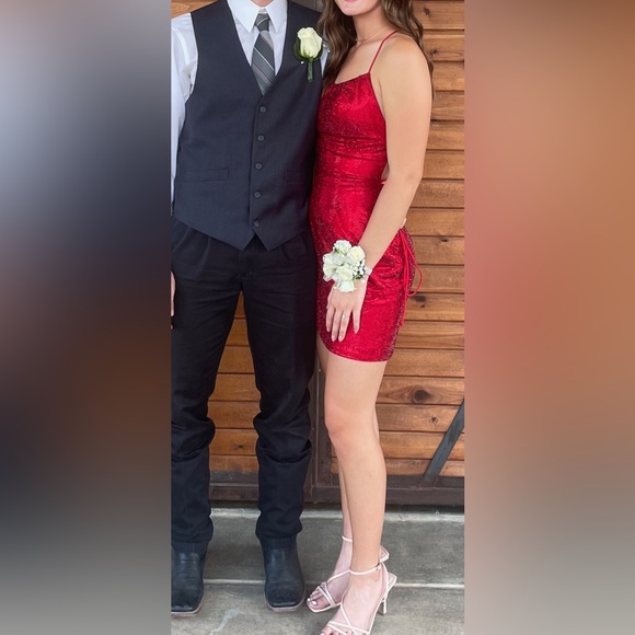 -Sherri Hill- Ruby Red Sparkle Cocktail Dress Style 53536 - Picture 3 of 9